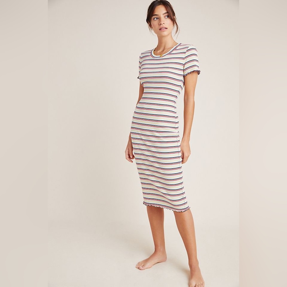 Sundry Womens T Shirt Dress Stretch Multicolor Stripe Midi 90s Skater Y2K Size L
